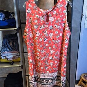 Floral Sleeveless Dress with Patterned Hem